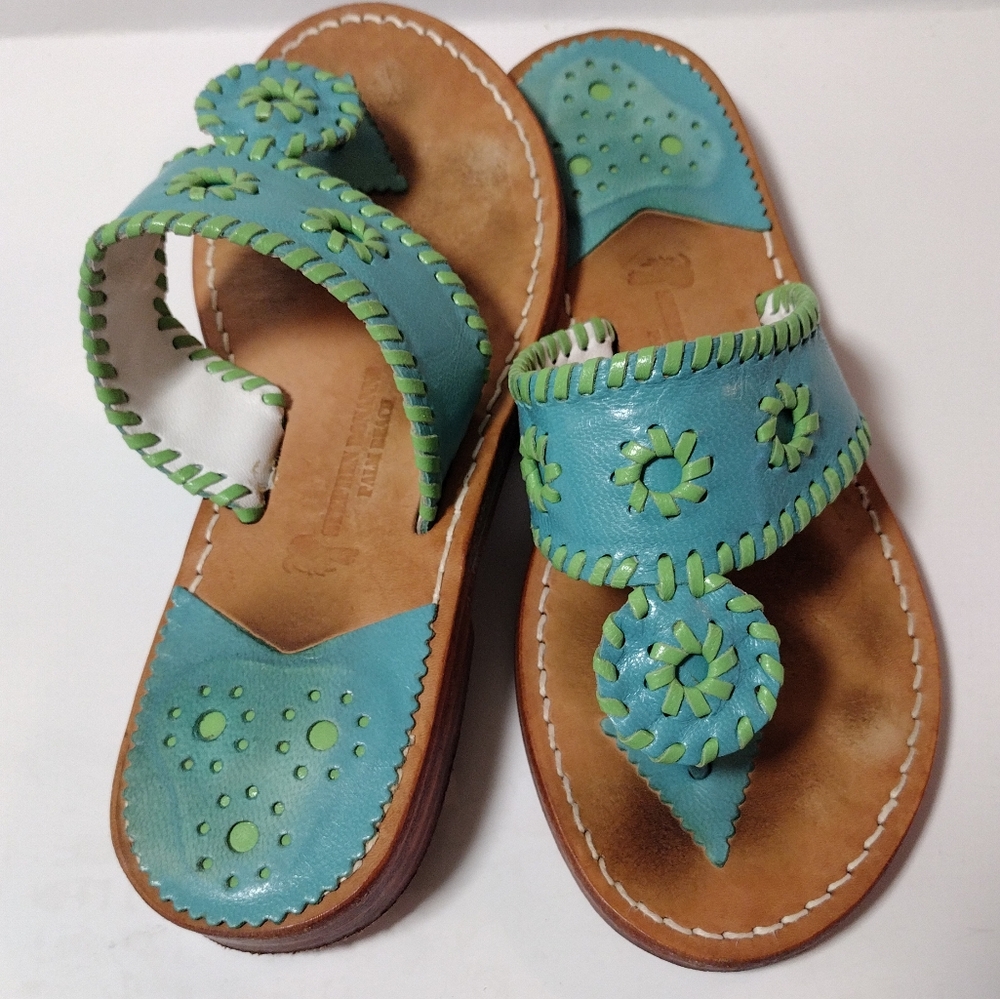 STEPHEN BONANNO Palm Beach Women's Leather Flat Thong Summer Sandals Teal 6.5 - Picture 8 of 10